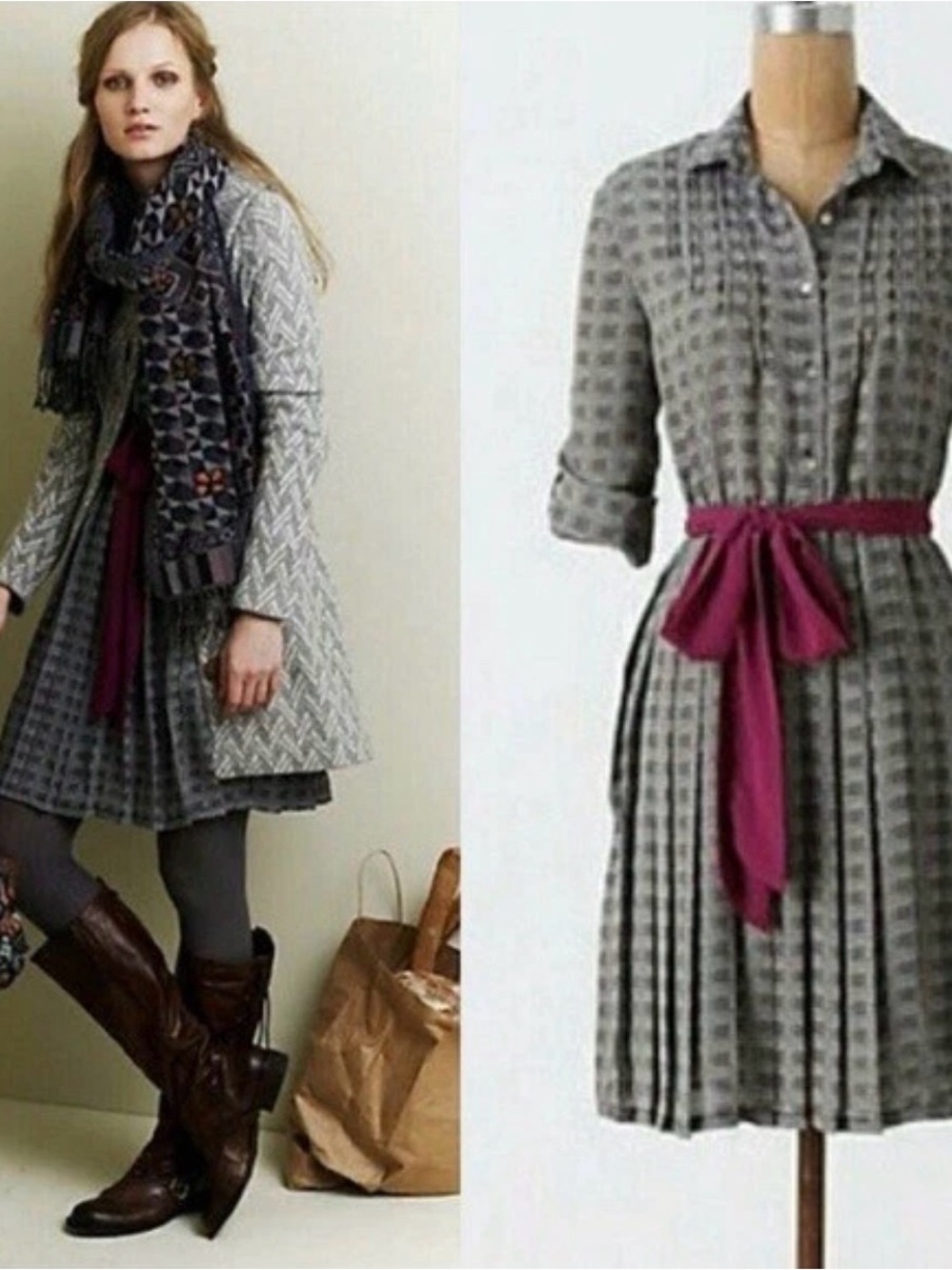 Anthropologie Isabella Sinclair Pleated Women Dresses Midi Checkered XS